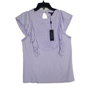 ❤️❤️❤️Cable & Gauge Women Top blouse Sz S Purple embroidered crochet boho ruffle
